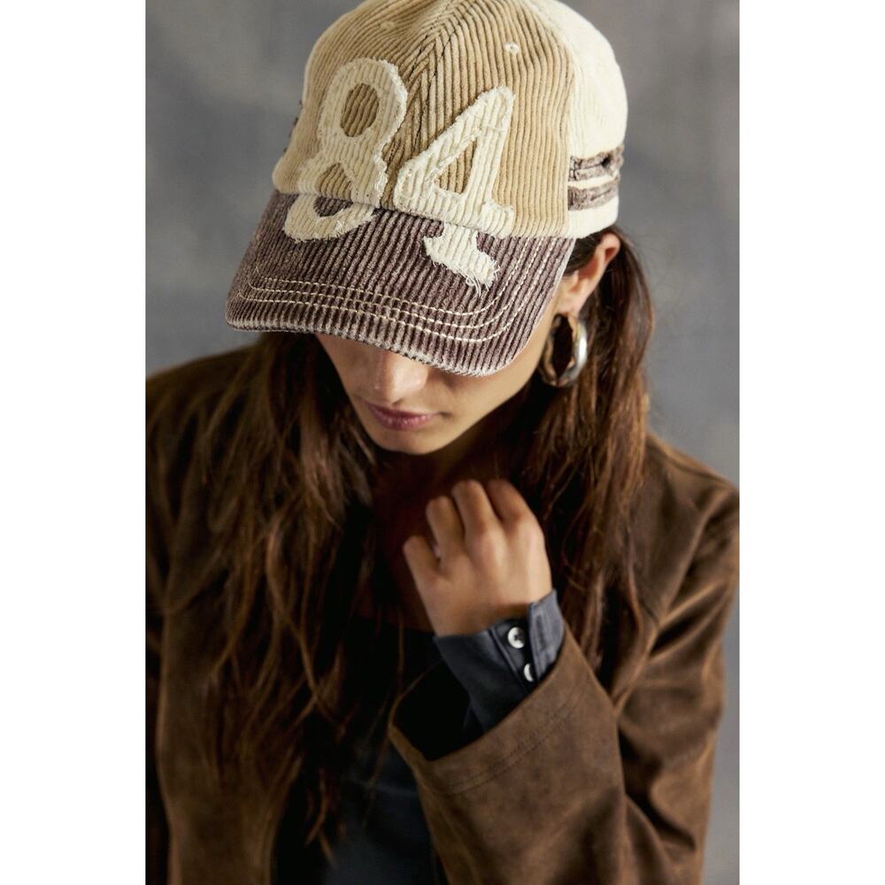 NWT Free People Hollie Varsity Baseball Cap Brown/Ivory, One Size